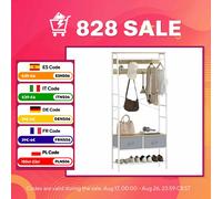 HOMCOM Perchero Zapatero con Zapatero Ganchos Cajones Barra y Eatante para Entrada Pasillo Salón 80x30x180,5 cm Madera Natural