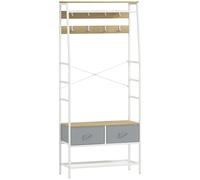 HOMCOM Perchero Zapatero con Zapatero Ganchos Cajones Barra y Eatante para Entrada Pasillo Salón 80x30x180,5 cm Natural