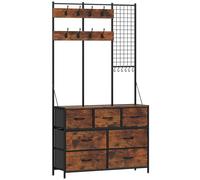 HOMCOM Perchero Zapatero con Zapatero Ganchos Cajones y Eatante para Entrada Pasillo Salón 100x30x183 cm Marrón Rústico