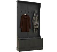 HOMCOM Perchero Zapatero, Perchero Entrada Recibidor con Banco de Almacenamiento y 5 Ganchos, Estilo Moderno, para Pasillo Dormitorio, 96x34x179,7 cm, Negro