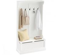 HOMCOM Perchero Zapatero, Perchero Entrada Recibidor con Banco de Almacenamiento y 5 Ganchos, Estilo Moderno, para Pasillo Dormitorio, 96x34x179,7 cm, Crema