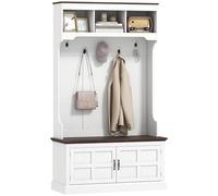 HOMCOM Perchero Zapatero, Perchero Entrada Recibidor con Banco Zapatero 5 Ganchos 3 Estantes Armario y Compartimentos Estilo Rústico para Pasillo Dormitorio Salón 105x40x180 cm Blanco