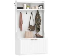 HOMCOM Perchero Zapatero, Perchero Recibidor con 2 Puertas, Estantes Abiertos, 6 Ganchos, para Pasillo, Dormitorio, Salón, Estilo Moderno, 100x38x172 cm, Blanco
