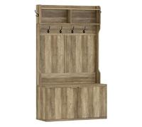 HOMCOM Perchero Zapatero, Perchero Recibidor con 2 Puertas, Estantes Abiertos, 6 Ganchos, para Pasillo, Dormitorio, Salón, Estilo Moderno, 100x38x172 cm, Roble