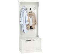 HOMCOM Perchero Zapatero, Perchero Recibidor con Banco de Almacenamiento, 4 Ganchos, para Pasillo, Dormitorio, Salón, Estilo Moderno, 71,5x39,5x170 cm, Blanco