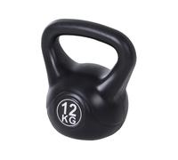 HOMCOM Pesa Rusa 12 kg, Kettlebell Revestimiento de Plástico y Relleno de Arena, con Mango Ancho y Base Plana, para Entrenamiento Culturismo, en Casa, Gimnasio, Negro