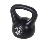 HOMCOM Pesa Rusa 12 kg, Kettlebell Revestimiento de Plástico y Relleno de Arena, con Mango Ancho y Base Plana, para Entrenamiento Culturismo, en Casa, Gimnasio, Negro
