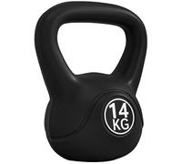 HOMCOM Pesa Rusa 14 kg, Kettlebell Revestimiento de Plástico y Relleno de Arena, con Mango Ancho y Base Plana, para Entrenamiento Culturismo, en Casa, Gimnasio, Negro