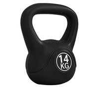 Homcom pesa rusa 14 kg, kettlebell revestimiento de plástico y relleno de arena, con mango ancho y base plana, para entrenamiento culturismo, en casa, gimnasio, negro 26 cm