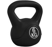 HOMCOM Pesa Rusa 6 kg, Kettlebell Revestimiento de Plástico y Relleno de Arena, con Mango Ancho y Base Plana, para Entrenamiento Culturismo, en Casa, Gimnasio, Negro