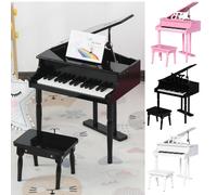 HOMCOM Piano de Cola Infantil de MDF con 30 Teclas Taburete y Atril de Partituras Piano para Niños Instrumento Musical Didáctico 52x50x49 cm Blanco
