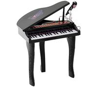HOMCOM - Piano de cola electrónica de 37 teclas multifunción con micrófono altavoz, taburete, luz LED, función de grabación y corrección, instrumento musical infantil de 3 a 6 años, color negro