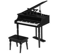 HOMCOM Piano de Cola Infantil de Madera con 30 Teclas Taburete y Atril de Partituras Piano para Niños Instrumento Musical Didáctico 52x50x49 cm Negro