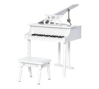Homcom piano de cola infantil de mdf con 30 teclas taburete y atril de partituras piano para niños instrumento musical didáctico 52x50x49 cm blanco