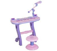 HOMCOM Piano Infantil 37 Teclas Teclado Electrónico Juego de Piano Regalo Juguete Educativo para Niños +3 Años con Micrófono Taburete Luces y 22 Canciones USB/MP3 Karaoke Rosa