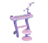 Homcom piano infantil 37 teclas teclado electrónico juego de piano regalo juguete educativo para niños +3 años con micrófono taburete luces y 22 canciones usb/mp3 karaoke rosa 55 cm