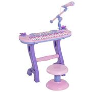 HOMCOM Piano Infantil 37 Teclas Teclado Electrónico Juego de Piano Regalo Juguete Educativo para Niños +3 Años con Micrófono Taburete Luces y 22 Canciones USB/MP3 Karaoke Rosa