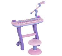 HOMCOM Piano Infantil 37 Teclas Teclado Electrónico para Niños +3 Rosa | Juego de Piano, Regalo, Juguete Educativo, Micrófono, Taburete, Luces, 22 Canciones, USB/MP3, Karaoke