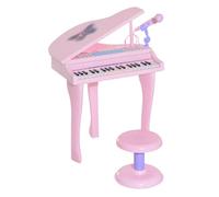 HOMCOM Piano Infantil 37 Teclas Teclado Electrónico con Micrófono Taburete Luces y 22 Canciones USB/MP3 Karaoke Modo de Enseñanza Rosa Aosom España