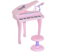 HOMCOM Piano Infantil 37 Teclas Teclado Electrónico Piano para Niños con Micrófono Taburete Luces y 22 Canciones USB/MP3 Karaoke Modo de Enseñanza Rosa