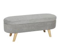 HOMCOM Pie de Cama, Puff Almacenaje Tapizado en Terciopelo de Teddy con Patas de Madera y Asiento Acolchado, de Almacenaje Ovalado para Dormitorio, Entrada, Pasillo