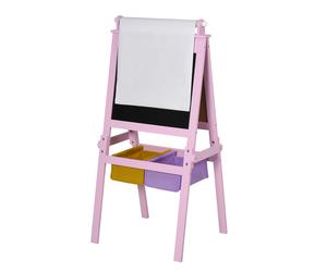 HOMCOM Pizarra de Doble Cara Caballete para Niños con Rollo de Papel y 2 Cestas de Almacenamiento 58,5x50,5x118 cm Rosa Aosom España