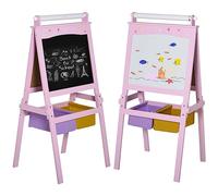 HOMCOM Pizarra Infantil Caballete 3 en 1 para Niños 58,5x50,5x118 cm Rosa