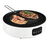 HOMCOM Placa de cocción infrarroja vitrocerámica con placa grill, 2 modos, LED de control táctil 2000 W Placa de cocción de 36 cm con 4 posiciones de calor, bandeja recogegrasa, para todas las ollas