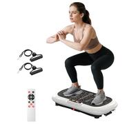HOMCOM Placa vibratoria con 2 Bandas de Fitness 99 Niveles de vibración 120 kg de Capacidad de Carga Placa vibratoria Equipo de Fitness para Entrenamiento de Todo el Cuerpo en casa con Pantalla LCD