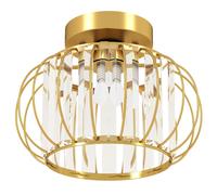 HOMCOM Plafoniera LED Moderna y Minimalista de Jaula con 18 Cristales, en Metal Dorado, Ø27x19 cm