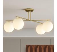 HOMCOM Plafonnier LED 40W luminaire plafonnier 4 lumières E14 à montaje semi-affleurant lampe de plafond moderne pour salon, couloir, salle à manger, cocina, doré et crème