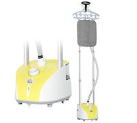 HOMCOM Plancha Vertical Vapor 1950W Depósito de 2 L Listo en 38s Amarillo | Plancha de Vapor Vertical, 32g/min, Barra Telescópica, Colgador de Ropa, Centro de Planchado para Hogar Oficina