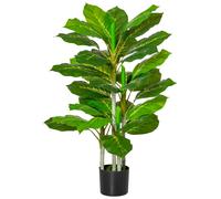 HOMCOM Planta Artificial con 33 Hojas en Maceta de Cemento Planta Imitación Hoja Perenne Interior y Exterior para Salón Oficina Verde Aosom España