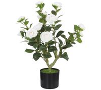 HOMCOM Planta Artificial de Camelia 65 cm, Árbol Artificial en Maceta con Flores de Seda Realistas, 116 Hojas y Efecto Musgo, Árbol Decorativo para Interior y Exterior, Ø15x65 cm, Blanco