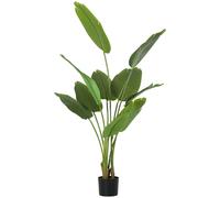 HOMCOM Planta Artificial Decorativa 160 cm Bananera Artificial con Maceta y Hojas para Interior Verde
