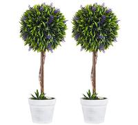 HOMCOM Planta artificial lavanda juego de 2 plantas artificiales de 60 cm en maceta, árbol artificial con musgo artificial para interior y exterior