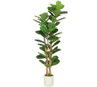 HOMCOM Planta de Ficus Artificial Verde en PEVA y Madera con Maceta de PP y Cemento, 50x50x150 cm Aosom España