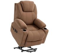 HOMCOM Poltrona Alzapersona Elettrica Reclinabile con 8 Punti Massaggianti e Telecomando, Poltrona Moderna in Tessuto Effetto Lino, 90x101x107 cm, Caffè