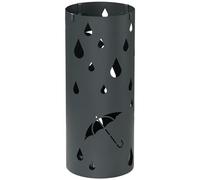HOMCOM Porta paraguas de acero galvanizado con soporte calado Gris oscuro | 4 ganchos, bandeja de goteo extraíble, cesta redonda para paraguas, para entrada