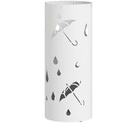 HOMCOM Porta paraguas de puerta de acero galvanizado, con bandeja extraíble y 4 ganchos, calado, para entrada, hogar, escritorio, Ø 17x41 cm, Blanco