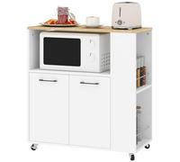 HOMCOM - Postre de cocina con ruedas con encimera, isla central de cocina con 2 puertas, compartimento abierto, estante ajustable y portaespecias, para comedor, sala de estar, 75 x 40 x 80,5 cm, color