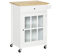 HOMCOM - Postre de Cocina con Ruedas, multialmacenamiento, Armario para Puerta de Cristal con Estante Ajustable, cajón, portapaños - Color Blanco