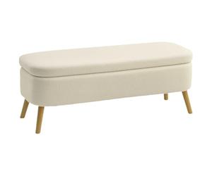 HOMCOM Pouf de almacén de 47 pulg. reposapiés con Patas Madera Beige | Banco de final de cama, cofre de almacenamiento de felpa Teddy tapizado, salón dormitorio entrada