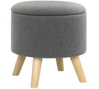 HOMCOM Pouf redondo reposapiés taburete con almacenamiento oculto patas de madera diseño moderno gris