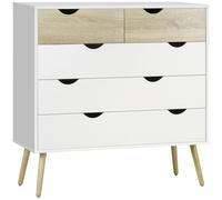 HOMCOM Práctico mueble de almacenaje de diseño escandinavo con 5 cajones, aglomerado de partículas, 99x39 x cm, aspecto blanco, roble BLANCO