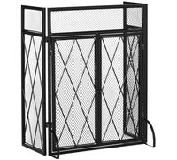 HOMCOM Protector de chimenea 120 x 79 cm - protector de chimenea o estufa - protector de chispas - barrera de seguridad - 3 paneles plegables y puerta - metal negro