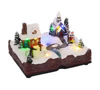 HOMCOM Pueblo Navideño con Base de Biblia Abierta Escena Navideña con Luces LED Música y Patinadores Giratorios Decoración de Navidad 23x18x15 cm Multicolor