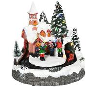 HOMCOM Pueblo Navideño Escena Navideña Iluminado con Luces LED Árbol de Navidad Música y Tren Móvil Decoración Navideña sobre Mesa 20x19,5x20 cm Multicolor