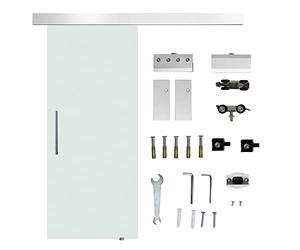HOMCOM Puerta Corredera 77,5x205 cm Puerta Corrediza de Cristal con Riel Silenciosa para Sala de Estar Comedor Translúcido