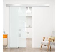 HOMCOM Puerta Corredera 90x205 cm Puerta Corrediza de Cristal Translúcido | con Riel, Silenciosa, para Sala de Estar y Comedor